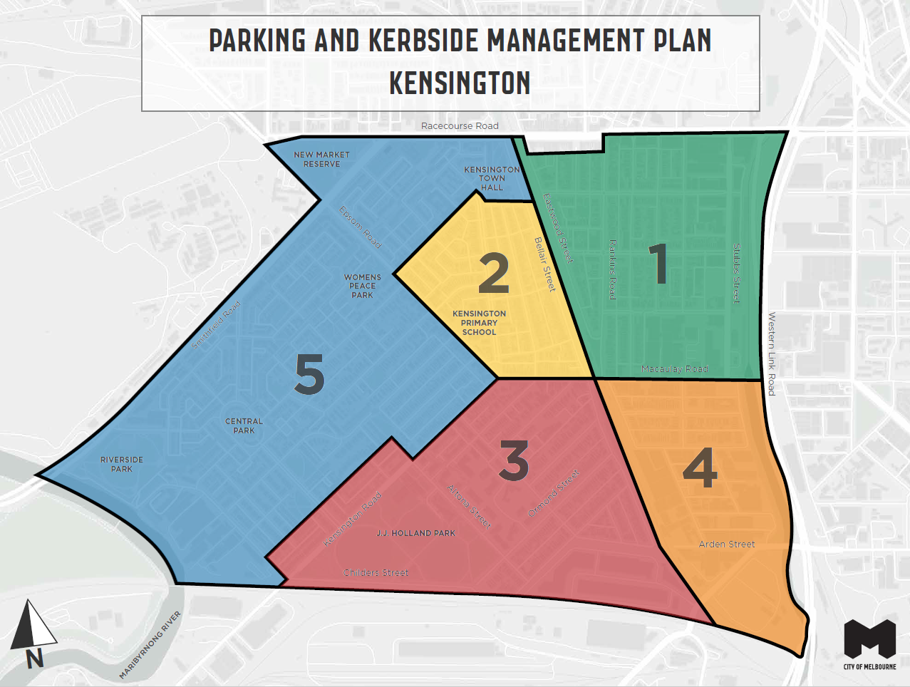 Map of Kensington with locations of changes numbered. 