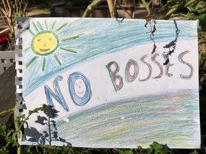 Drawing with words 'no bosses'