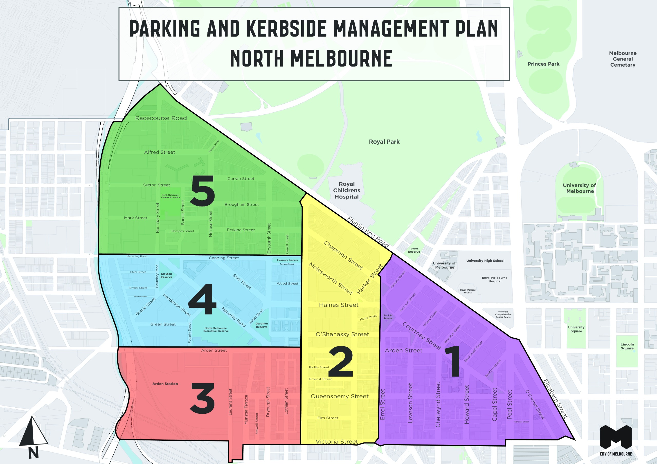 Map showing location of parking review area in North Melbourne. 