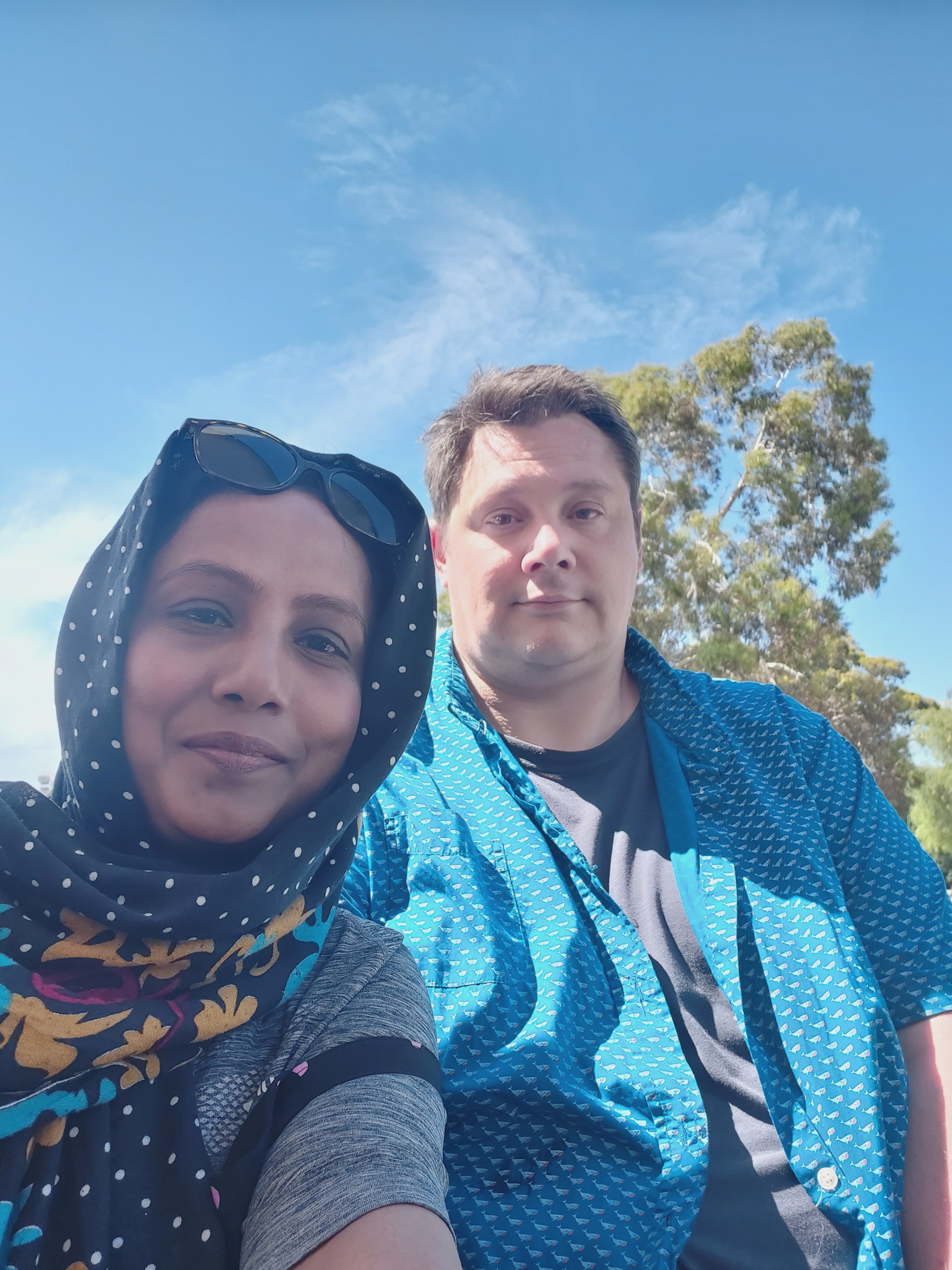 Woman wearing headscarf and man in shirt