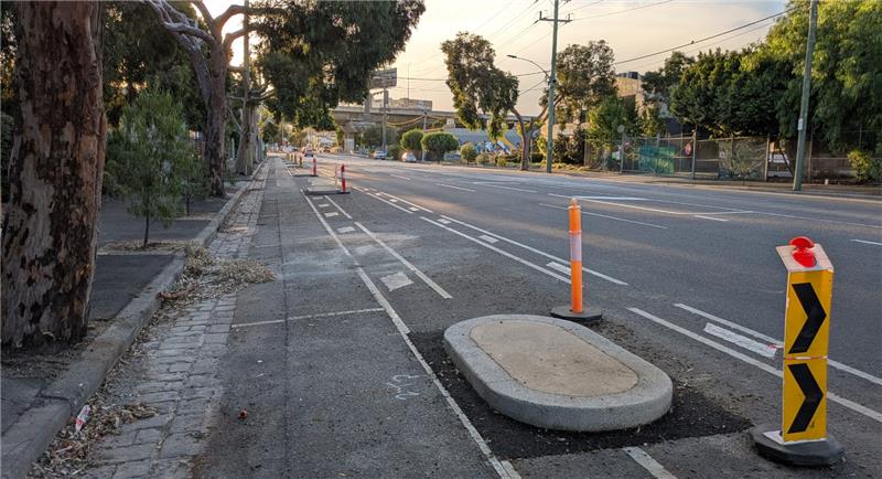 Completed separator islands between Langford and Fogarty streets