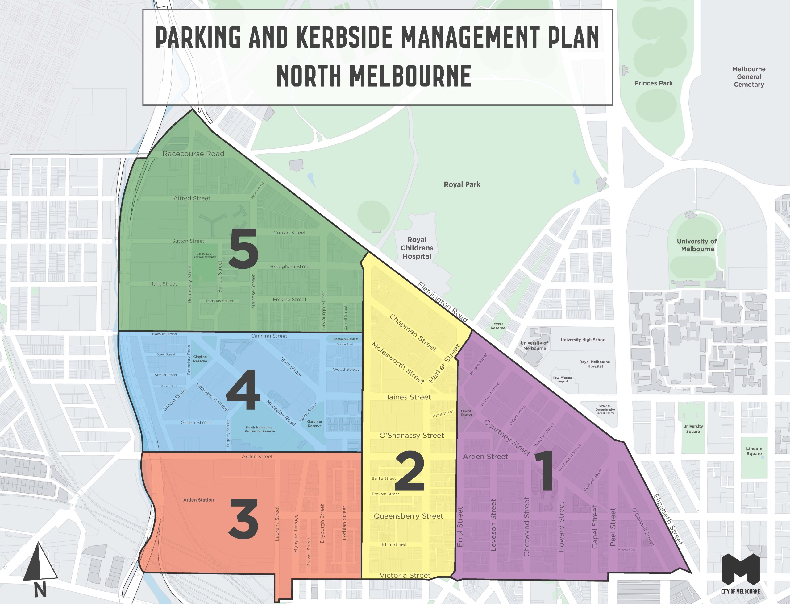 Map of North Melbourne showing where parking improvements will be delivered. 