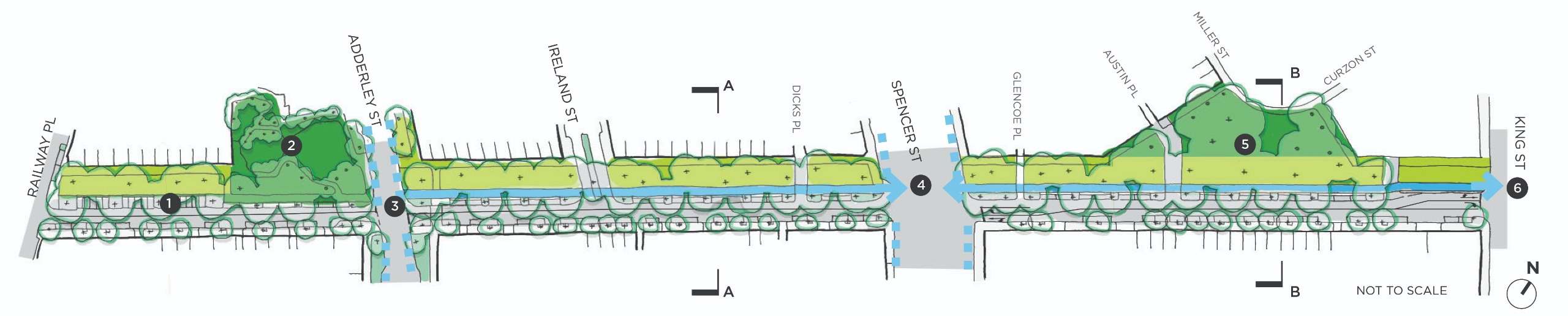 Hawke Street Linear Park map