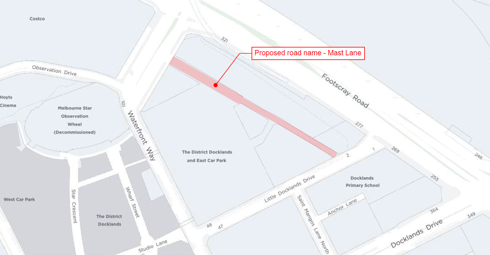 Map of area proposed to be named Mast Lane